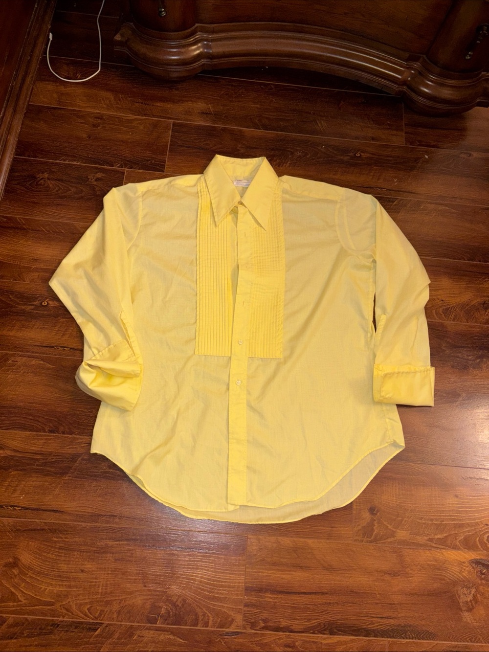 Vintage After Six Yellow Pleated Bib Men’s Tuxedo Dress Shirt